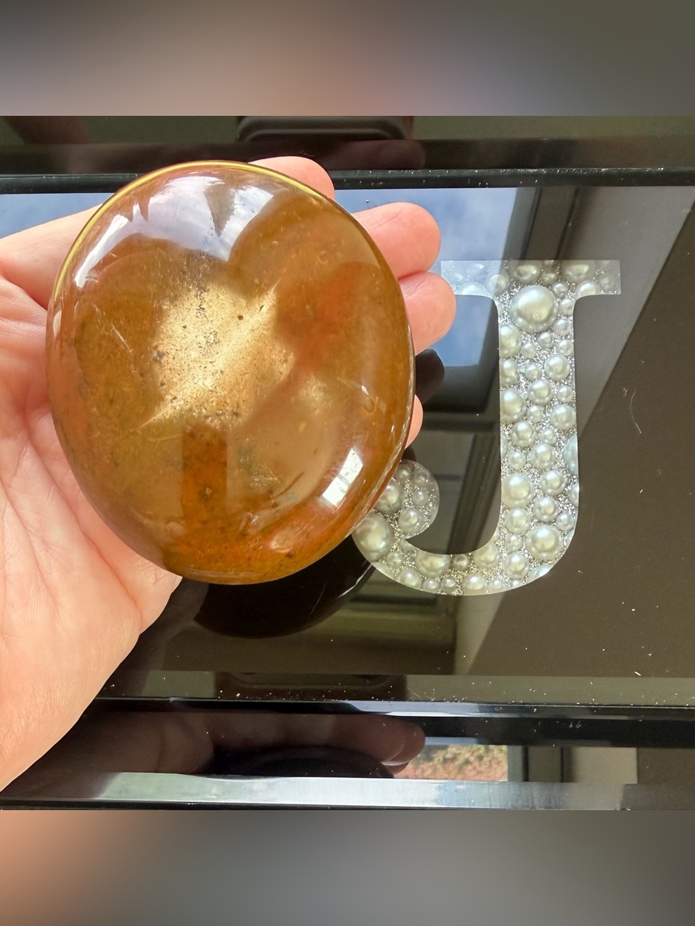 Natural Large Jasper Palm Stone with Beautiful Center Eye
